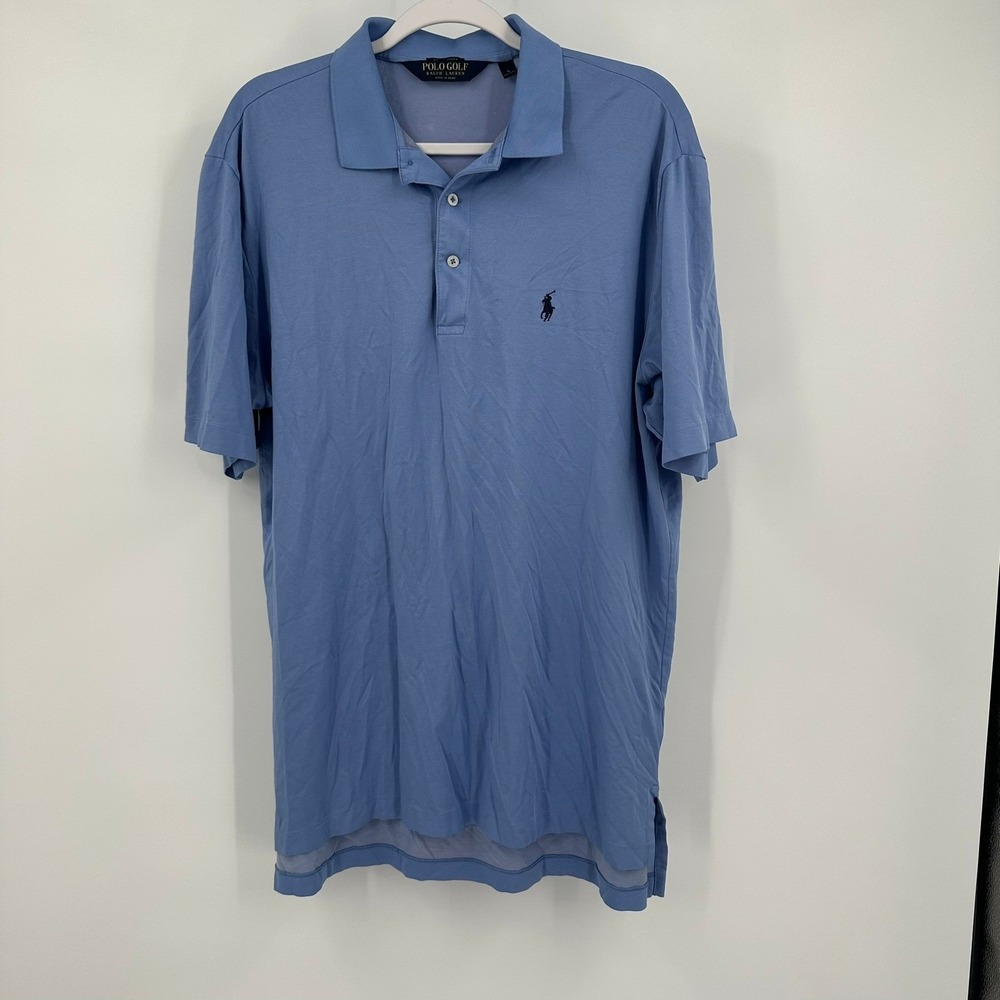 Polo Golf Ralph Lauren Mens Preppy Blue Performance Polo Shirt Sz L Pima Cotton